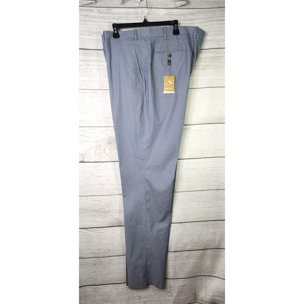 SANTORELLI Men's Roma Dress Pants 48 x 38 Unhemmed Flat Front Straight Leg Blue